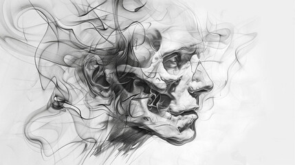 Fototapete - A detailed pencil sketch of Smokey background