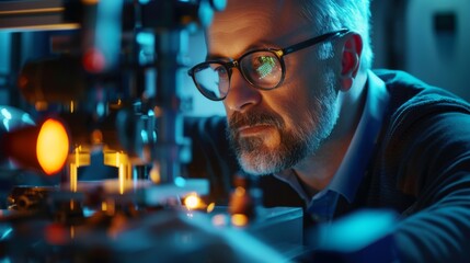 Poster - An Engineer in Glasses using Laser Equipment and Testing Optics for Accuracy Required Electronics