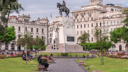 Wall Mural - Monument to Jose de San Martin on the Plaza San Martin timelapse in Lima, Peru.