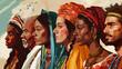Abstract colored multinational silhouette of woman people of different ethnic groups and nationalities