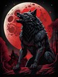wolf on full moon background