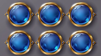 Poster - the game buttons are blue and the award badges have gold frames. modern cartoon set of round icons w