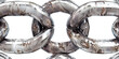 Black large heavy thick metal chain. Close-up. Horizontal front side view. chain 3d rendering