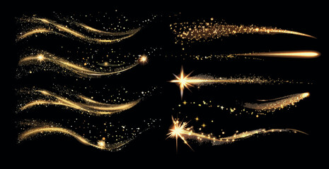 Canvas Print - Gold glitter light path. Glitter lighting path with golden glitter. Waves of magic stardust