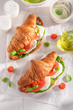 Healthy and tasty french croissant with tomatoes and mozzarella