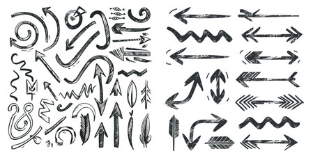 Poster - An arrow modern set with curved scribbles, sketch pointer lines, and doodles