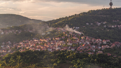 Wall Mural - City panorama from Old Jewish cemetery timelapse in Sarajevo