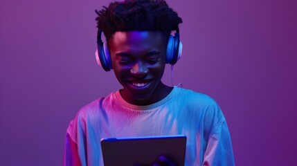 Canvas Print - A Smiling Young Man with Headphones