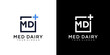 MD letter medicine Logo Design Vector Template. Abstract Alphabet MD with cross logo Illustration