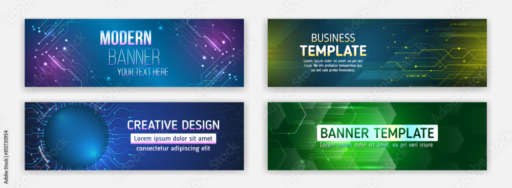 High-tech horizontal banner template. Modern banner design with ...