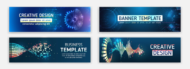 Canvas Print - Sci-fi vector sample concept. High-tech horizontal banner template. Modern banner design with technology element. Data protection, internet communication, science, big data, cover design set.