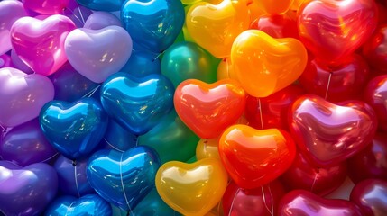 Poster - A bunch of colorful balloons in the shape of hearts