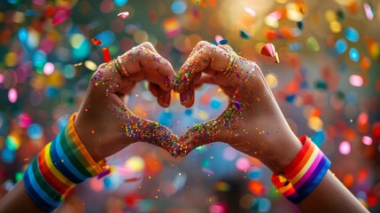 Poster - A person's hand is covered in colorful sprinkles, forming a heart shape