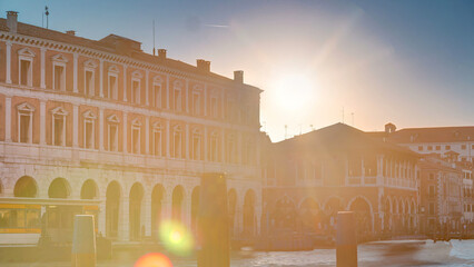 Wall Mural - View of the deserted Rialto Market at sunset timelapse, Venice, Italy viewed from pier across the Grand Canal