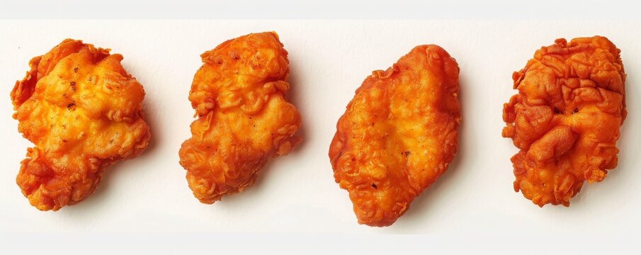 Collection set of fried chicken nuggets on a white background, cut out, cut-out, PNG