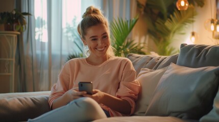 Wall Mural - A Woman Relaxed with Smartphone