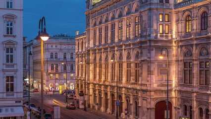 Wall Mural - Beautiful view of Wiener Staatsoper aerial day to night timelapse in Vienna, Austria