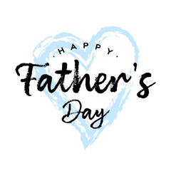 Happy Father Day lettering text on blue hand drawn heart