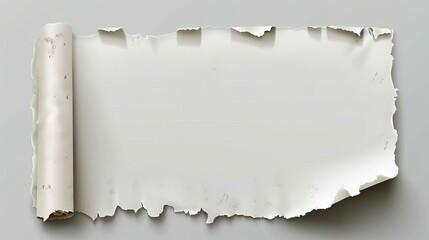 Poster - Graphik of ripped paper page curl with torn edge. Sketched canvas surface with scratched notices. Long blank roll with shadow and damage border.
