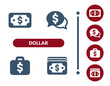 Dollar icons. Dollar bill, bills, banknote, cash, money, chat bubble, briefcase, wealth icon