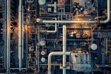 Wall Mural - Engineers conducting routine maintenance on vast network of pipes at industrial plant