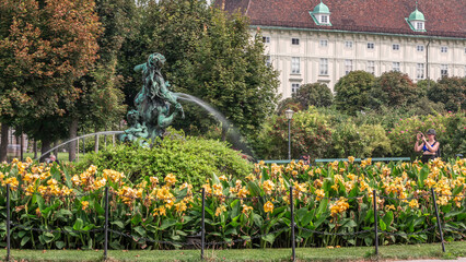 Sticker - Volksgarten timelapse, or People Garden public green park with roses in Vienna of Austria.