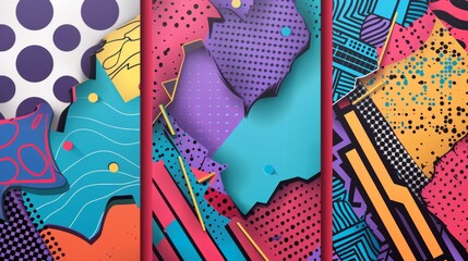 Wall Mural - Poster design in retro Y2K style with abstract geometric shapes and typography. Modern set of banners and covers with streetwear aesthetics.