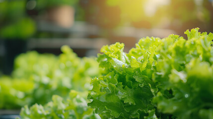 A selective focus picture of organic vegetables in hydroponic farm, future agriculture for Safety food