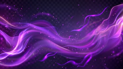 Wall Mural - A purple magic smoke effect with light and sparkle flowed off a cloud. This fog cloud abstract modern illustration is abstract, realistic and transparent. A smokey tail with shimmer is flowing off a