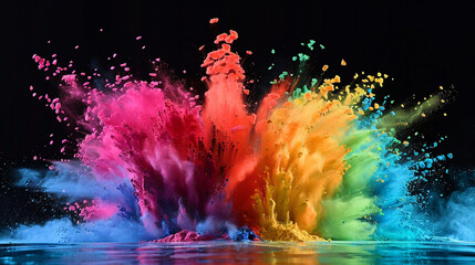 Sticker - A magical transformation of Explosion of colored powder background