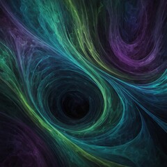 Poster - Vivid abstract image captures essence of motion, depth. Swirling patterns of green, blue, purple hues converge towards central dark vortex. This dynamic.