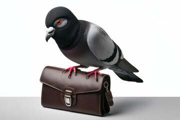 Wall Mural - pigeon in a black robber mask on a white background