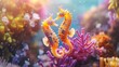 Underwater Cartoon Adventure: 3D Tropical Seahorse in Colorful Reef