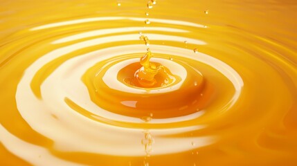 Wall Mural - Design elements for beverages or shampoo advertisements, wavy texture on yellow background, puddle, circular liquid flow. 3D modern illustration of orange juice or beer.