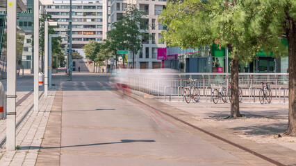 Sticker - Donaustadt Danube City timelapse is a modern quarter with skyscrapers and business centres in Vienna, Austria.