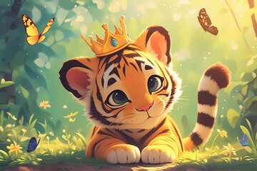 Wall Mural - a tiger is wearing a crown