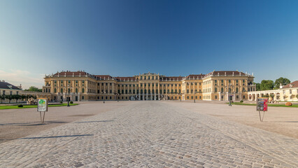 Sticker - Beautiful view of famous Schonbrunn Palace timelapse hyperlapse with Great Parterre garden in Vienna, Austria