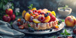 Fresh berry dessert on wooden plate perfect summer indulgence generated by artificial intelligence,Delicious fruit cake 
