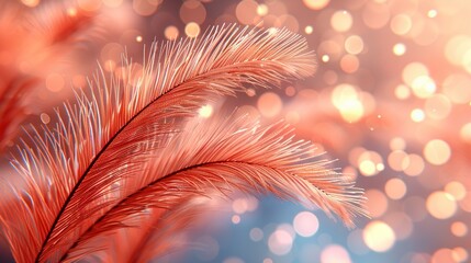 Wall Mural -   A close-up of a red feather against a blurry background with bright bokeh highlights in the background