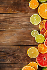 Wall Mural - citrus fruit on the table, lemon, lime, orange, grapefruit top down