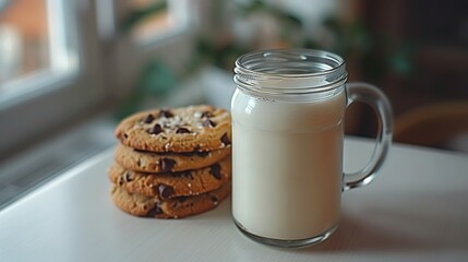   Milk, Cookies, Table, Window