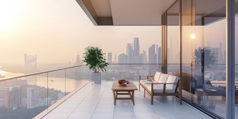 Canvas Print - Modern Balcony Overlooking City Skyline