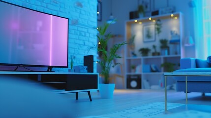 Poster - smart screen with smart home with modern living room : Generative AI