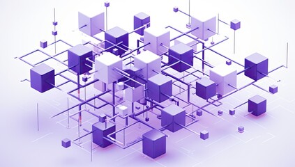 Wall Mural - A purple and white image of many cubes with lines connecting them. Concept of complexity and interconnectedness