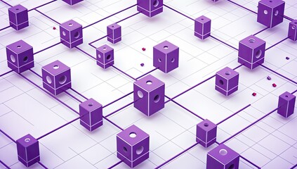 Wall Mural - A purple and white image of many cubes with lines connecting them. Concept of complexity and interconnectedness