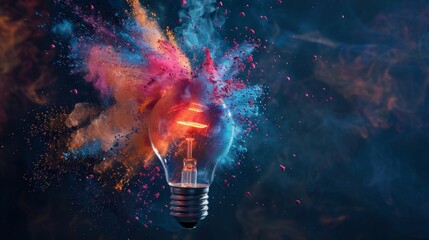 Light bulb exploding with colorful bursts in AI Generative.