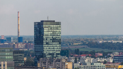 Sticker - Panorama of the city center timelapse of Zagreb, Croatia, with modern and historic buildings, museums in the distance.