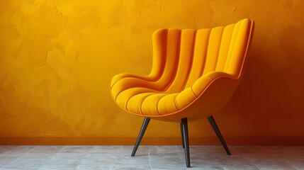 Wall Mural - A chair in a room with an orange wall and floor, AI