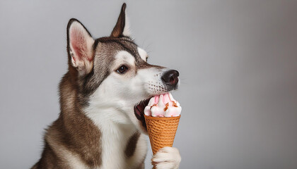 Poster - Adorable Siberian Husky Enjoying Ice Cream