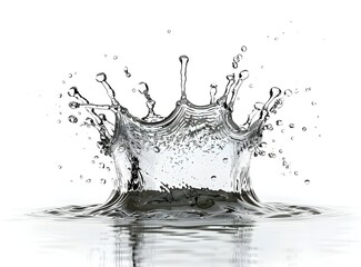 Poster - Water splash with crown shape isolated on white background, detailed photo , high resolution photography 
